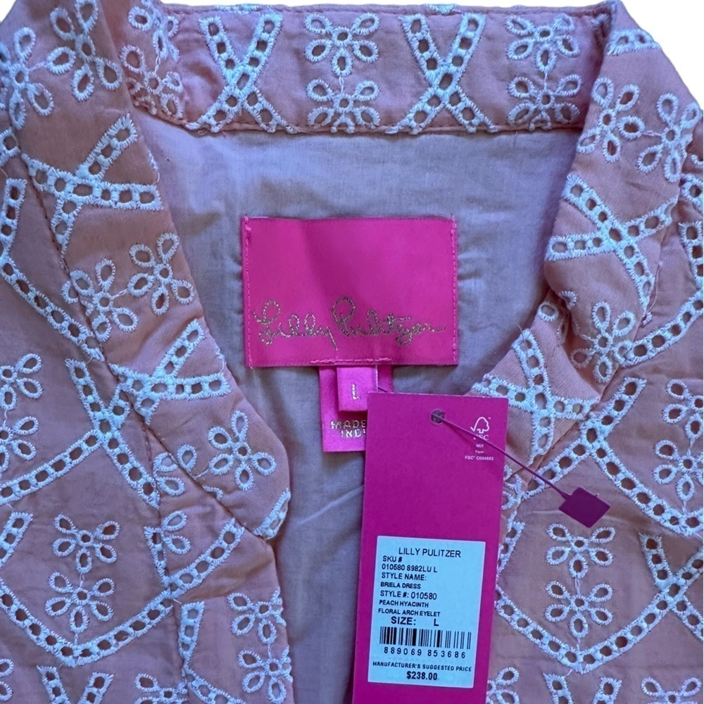 LILLY PULITZER Large Briela Peach Hyacinth Floral Arch Eyelet Dress - Picture 12 of 16